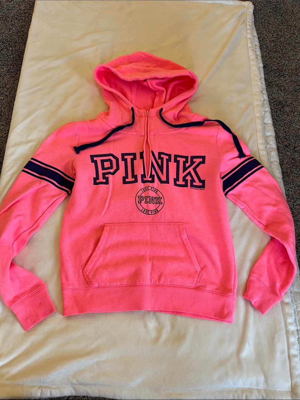 PINK Victoria's Secret Hot Pink Hoodie with Navy Trim